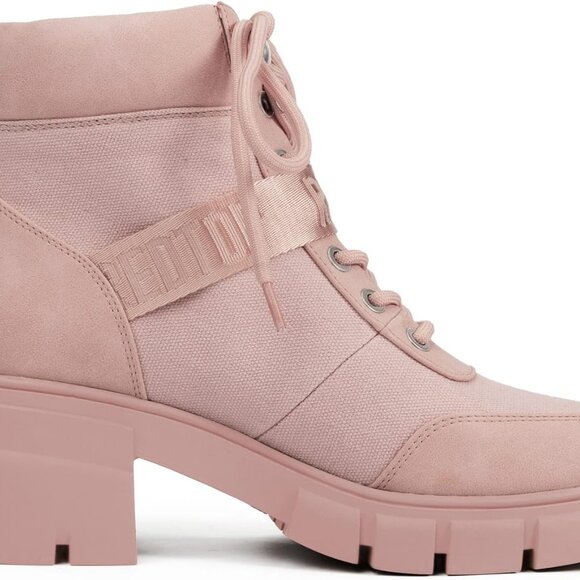 Women's Canvas PU Leather Combat Boots Rubber Sole Water Resistant Casual Shoes - Picture 2 of 6